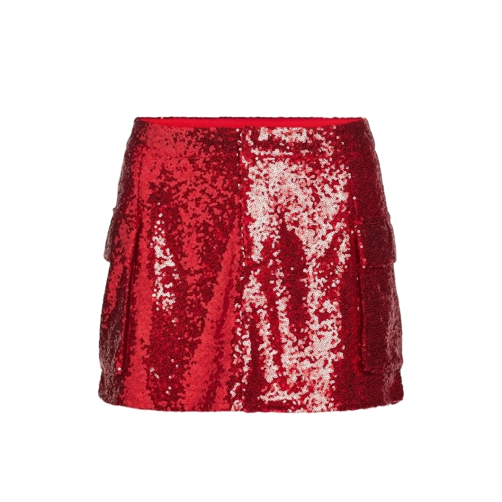 Madden NYC Sequin Red Mini Skirt W Pockets Sz. L - Picture 1 of 9